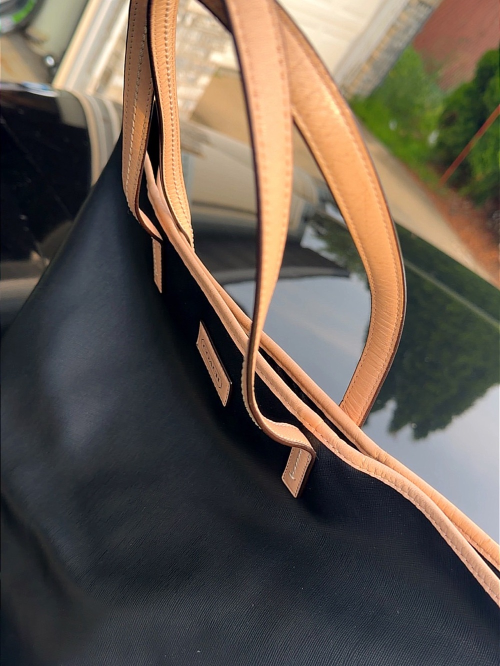Coach Black Tote with Tan Trim and Handles - Picture 5 of 6